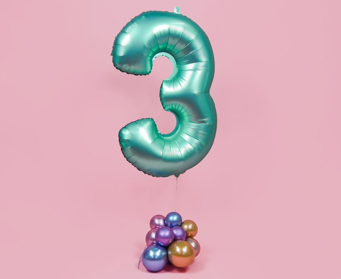 Foil balloon Smart, digit 3, mat mint, 76 cm EOL