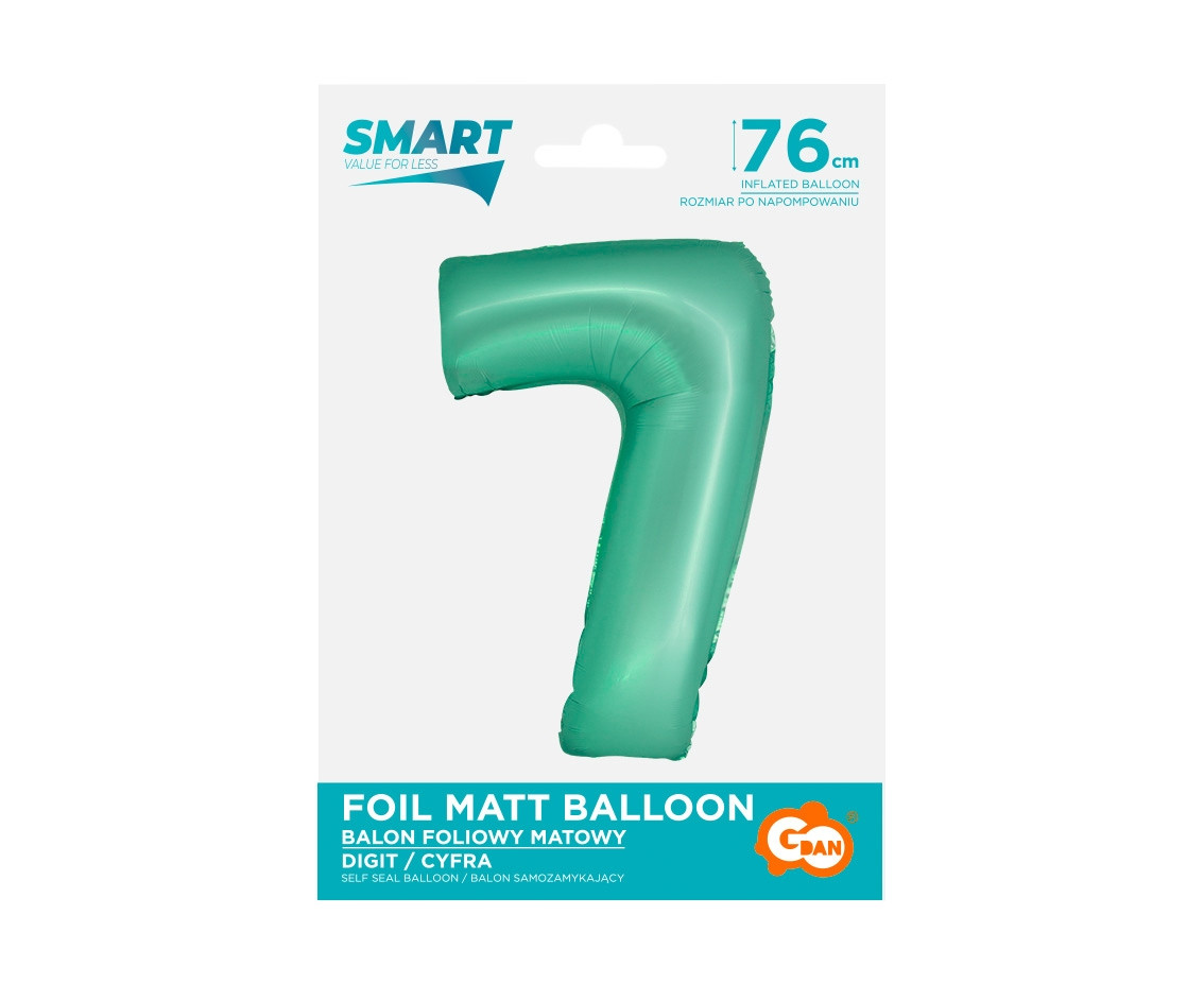 Foil balloon Smart, digit 7, mat mint, 76 cm EOL