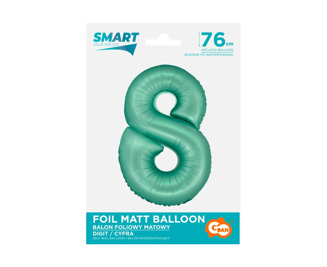 Foil balloon Smart, digit 8, mat mint, 76 cm EOL