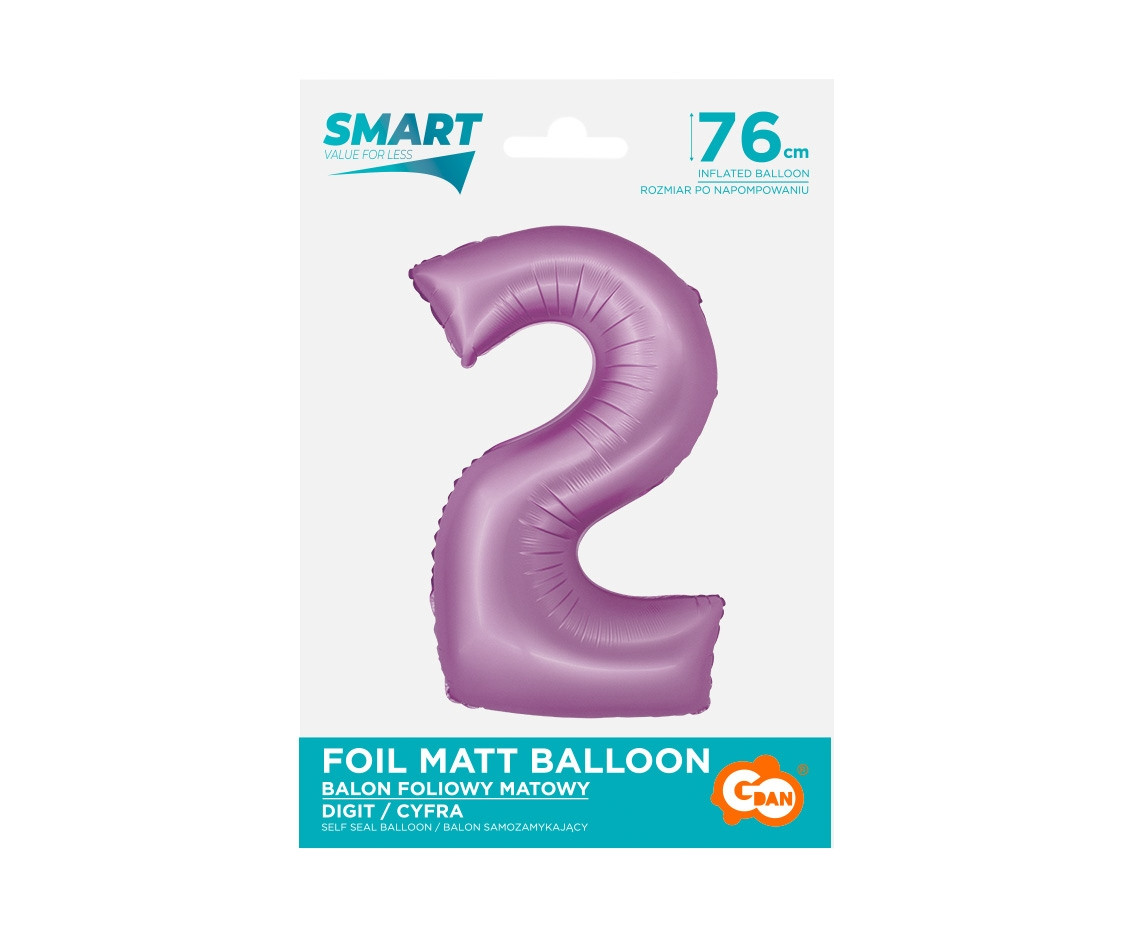 Foil balloon Smart, digit 2, mat lavender, 76 cm EOL