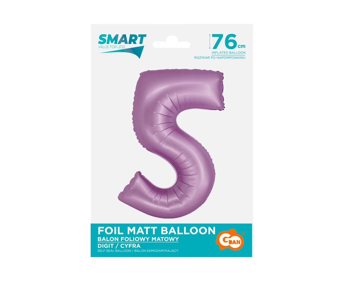 Foil balloon Smart, digit 5, mat lavender, 76 cm EOL