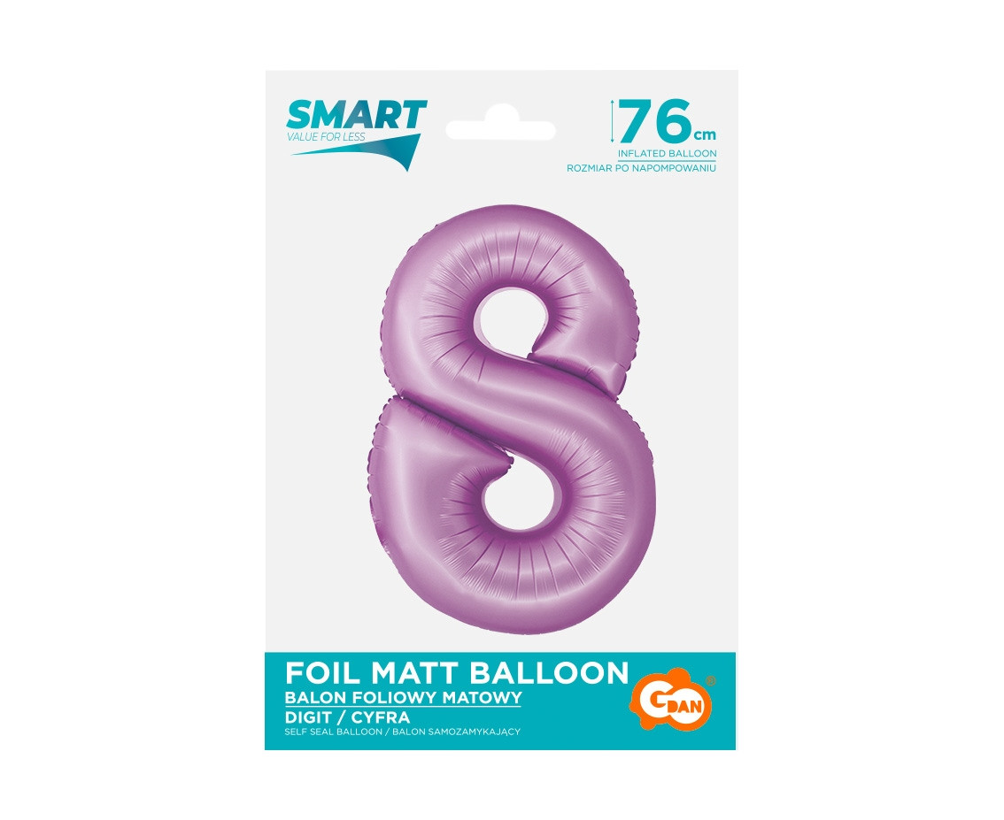 Foil balloon Smart, digit 8, mat lavender, 76 cm EOL