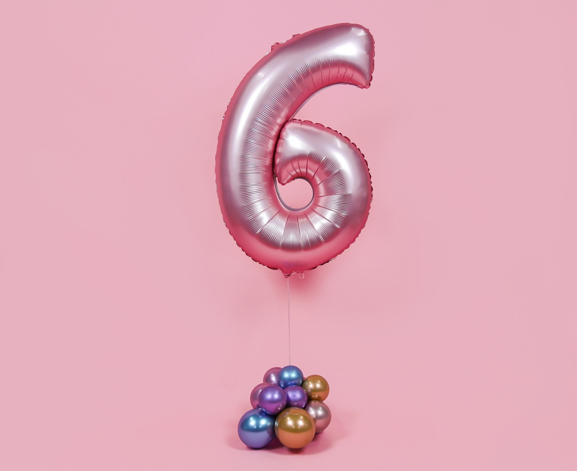 Foil balloon Smart, digit 6, mat light pink, 76 cm