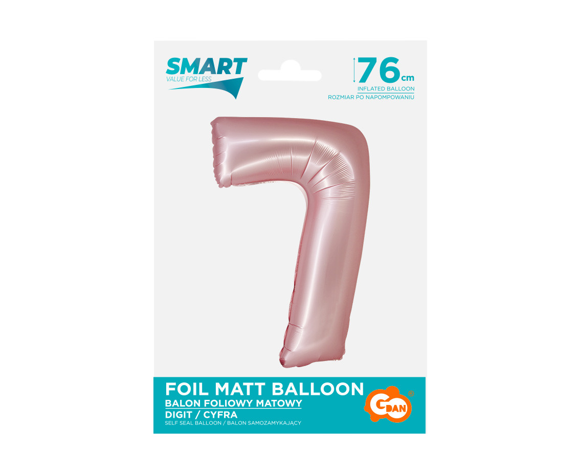 Foil balloon Smart, digit 7, mat light pink, 76 cm