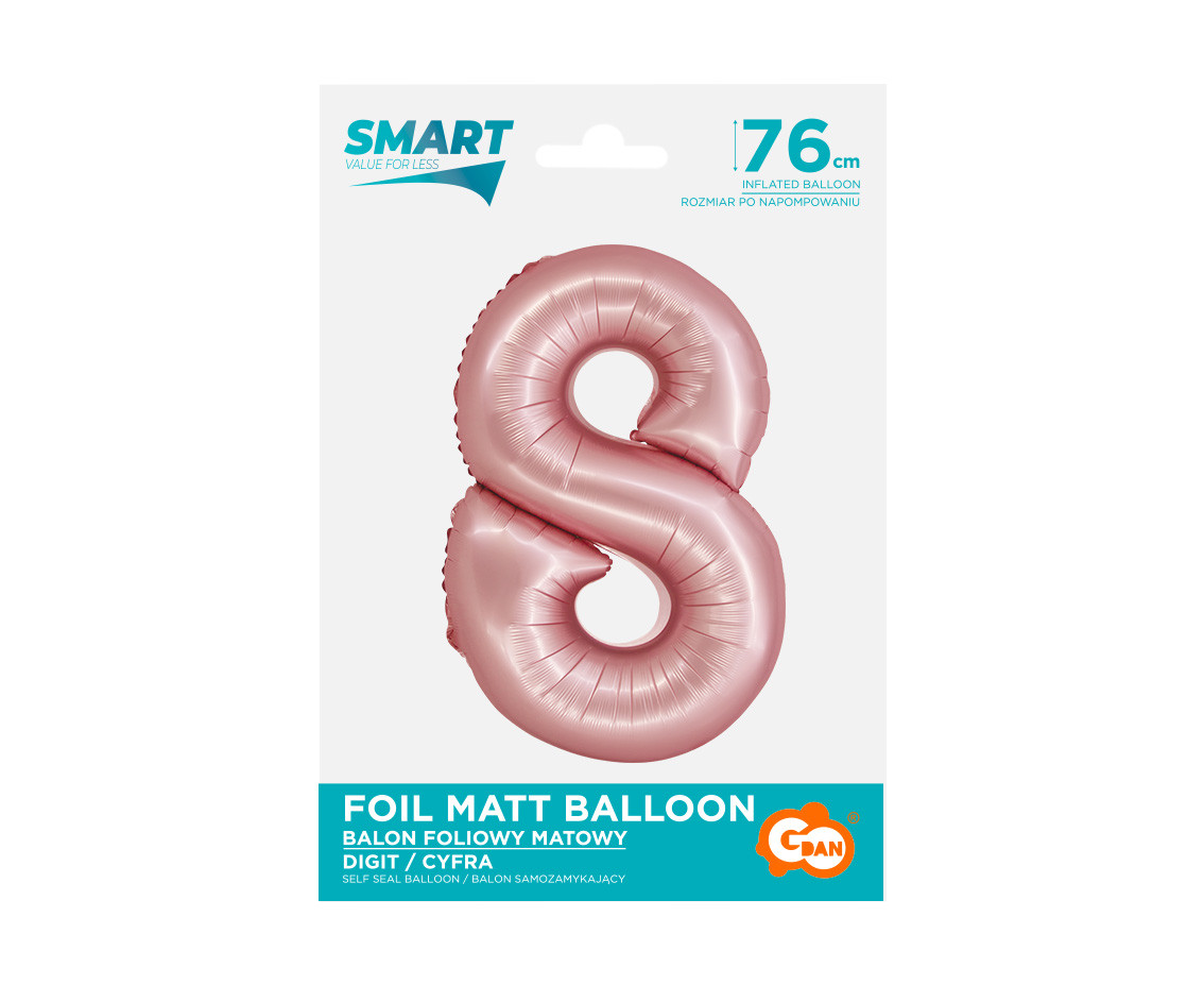 Foil balloon Smart, digit 8, mat light pink, 76 cm