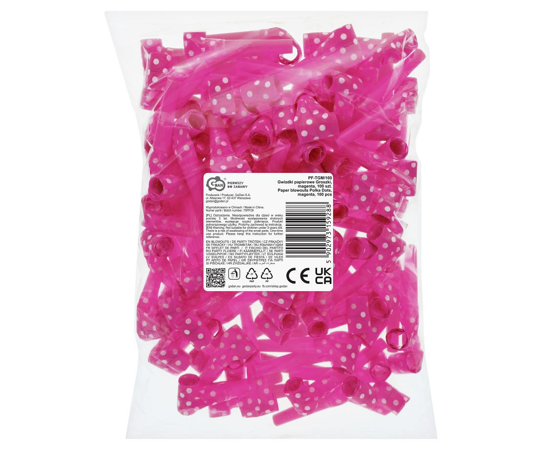 Paper blowouts Polka Dots, magenta / 100 pcs