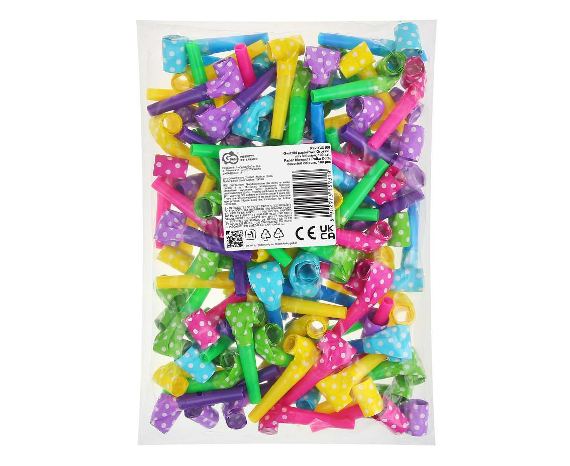 Paper blowouts Polka Dots, assorted colours, 100 pcs