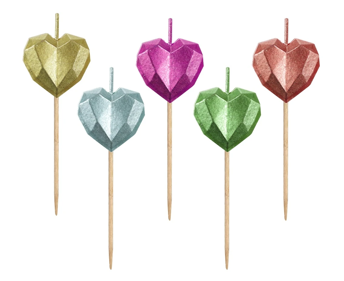 Pick candles Hearts, metallic, 5 pcs EOL