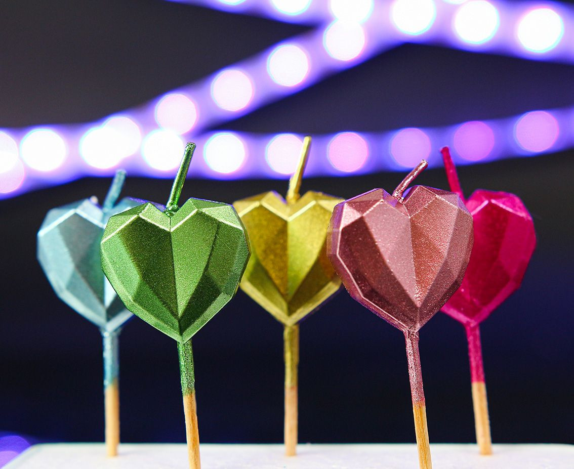 Pick candles Hearts, metallic, 5 pcs EOL