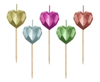Pick candles Hearts, metallic, 5 pcs EOL