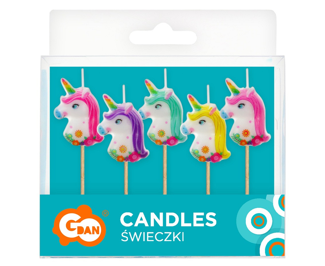 Pick candles Unicorns, multicolour, total length 7 cm, 5 pcs