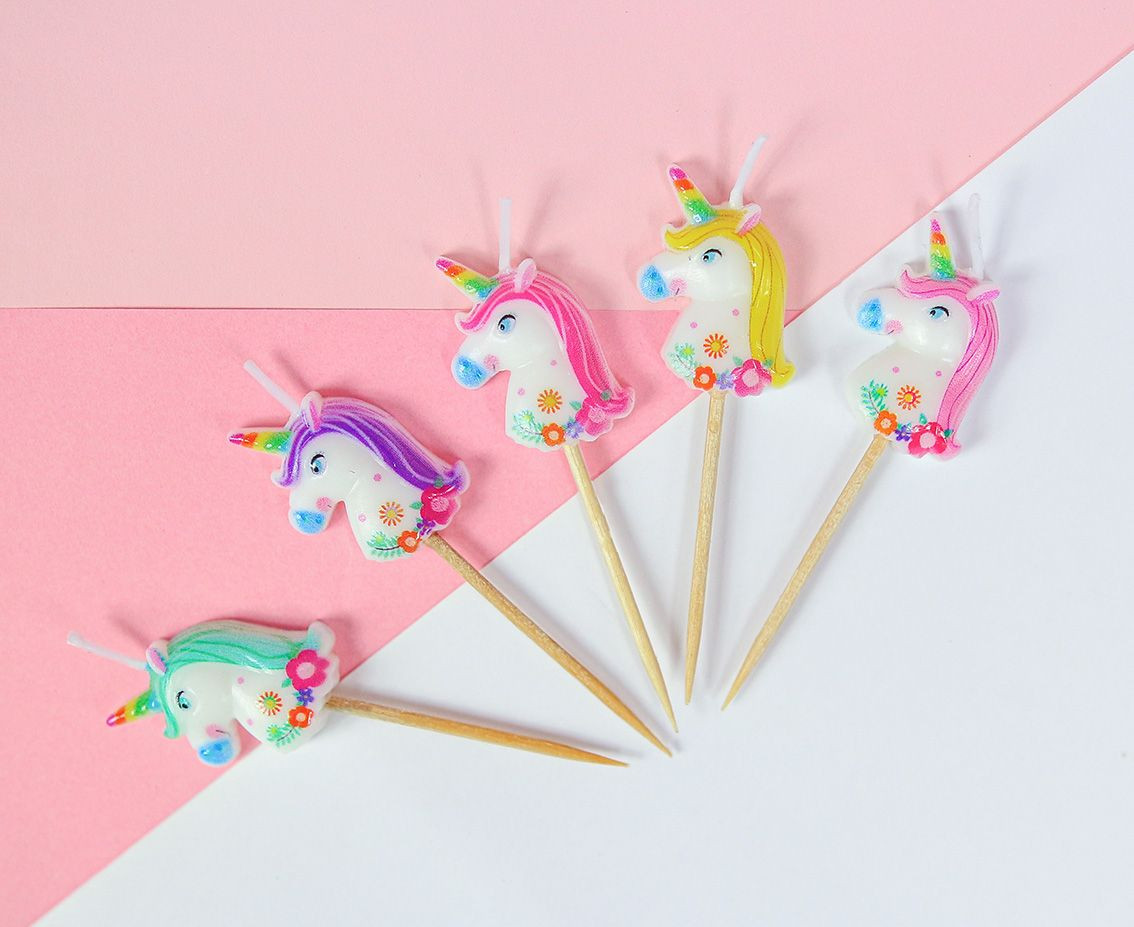 Pick candles Unicorns, multicolour, total length 7 cm, 5 pcs