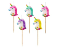 Pick candles Unicorns, multicolour, total length 7 cm, 5 pcs