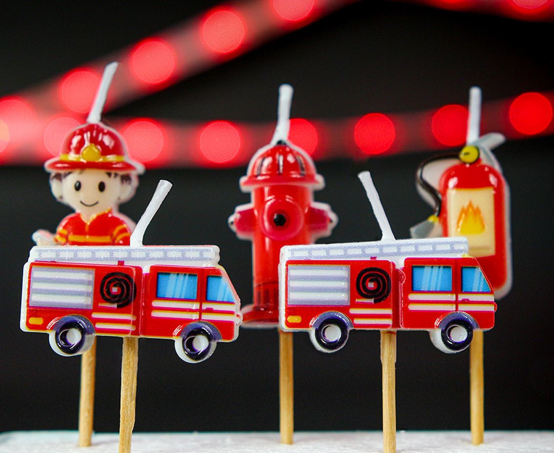 Pick candles Fire Fighters, total length 7,5 cm, 5 pcs