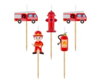 Pick candles Fire Fighters, total length 7,5 cm, 5 pcs