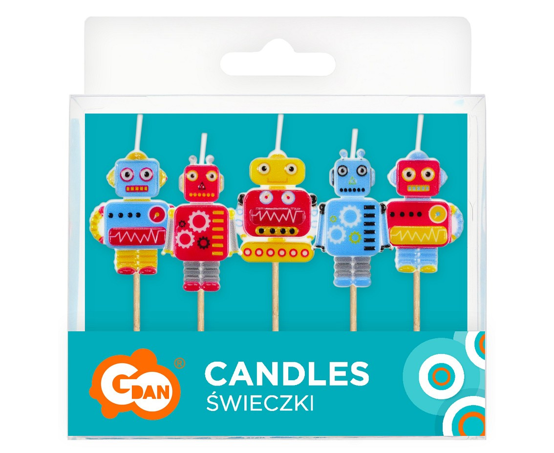 Pick candles Robot, total length 7,5 cm, 5 pcs