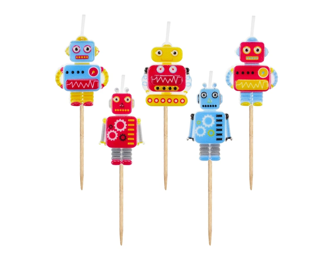Pick candles Robot, total length 7,5 cm, 5 pcs