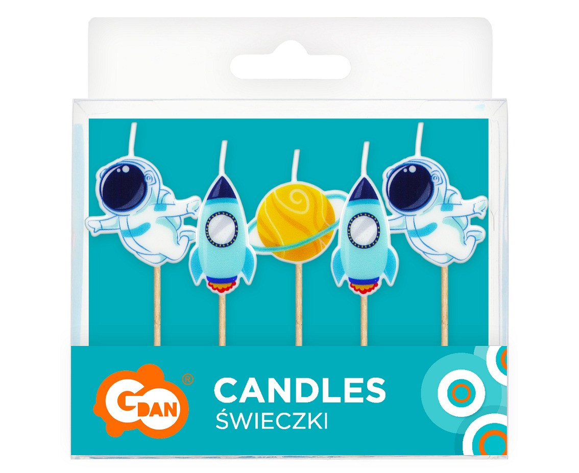 Pick candles Space, total length 7,5 cm, 5 pcs