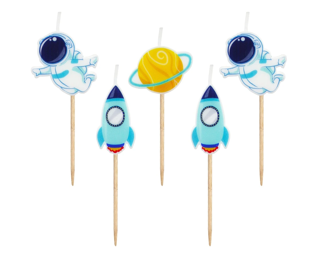 Pick candles Space, total length 7,5 cm, 5 pcs