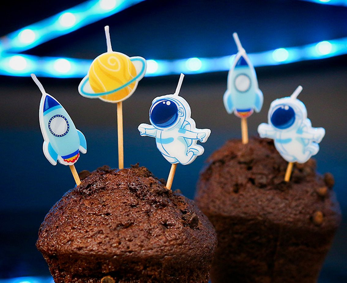 Pick candles Space, total length 7,5 cm, 5 pcs