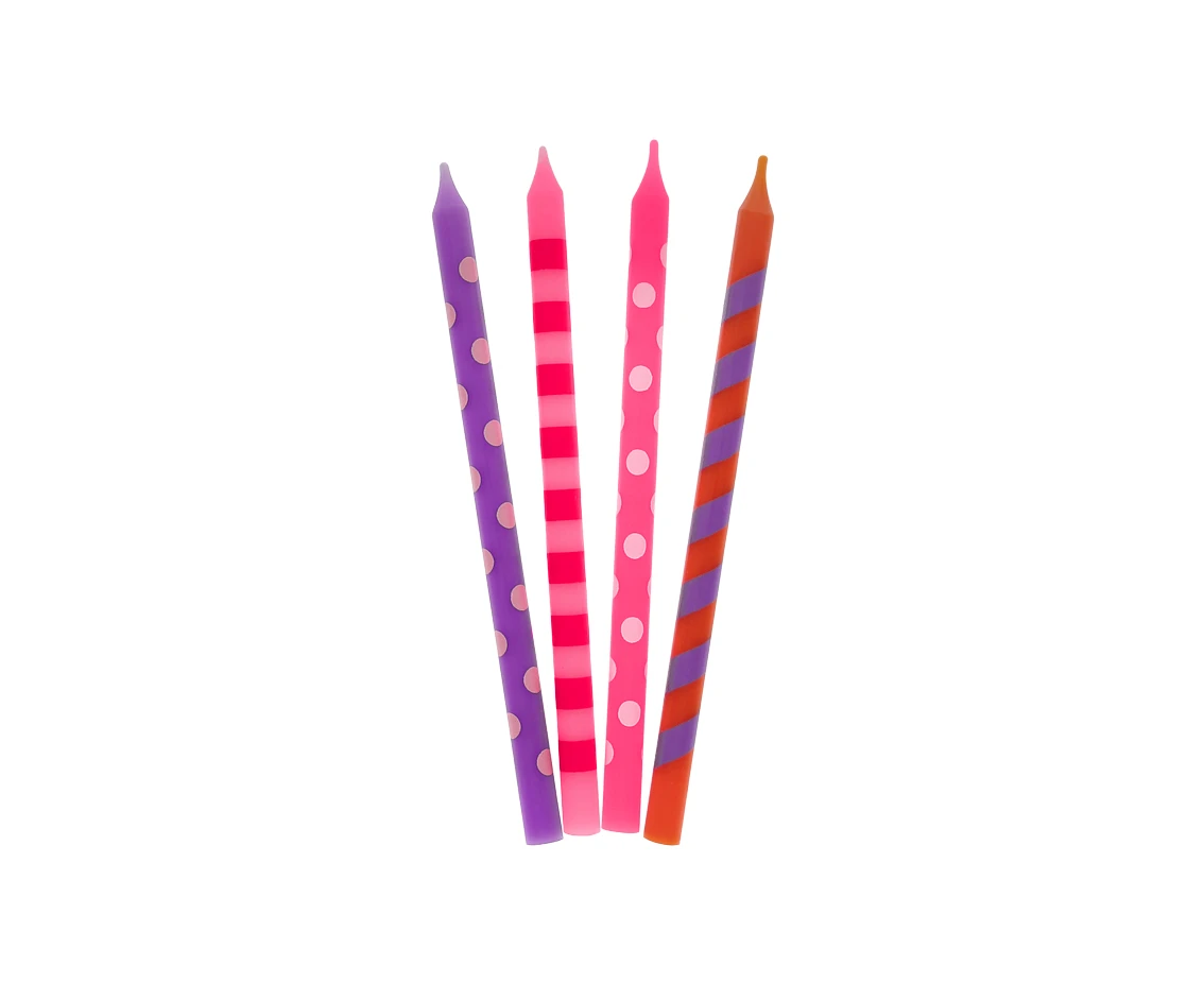 Birthday candles Colourful Dots, pink colours assorted, 12 cm, 16 pcs