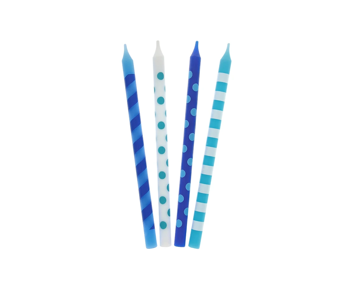 Birthday candles Colourful Dots, blue colours assorted, 12 cm, 16 pcs