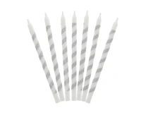 Birthday candles Twister, glitter silver, 16 pcs EOL