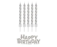 Birthday candles B&C Happy Birthday, silver, 16 pcs