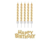 Birthday candles B&C Happy Birthday, gold, 8 cm, 16 pcs
