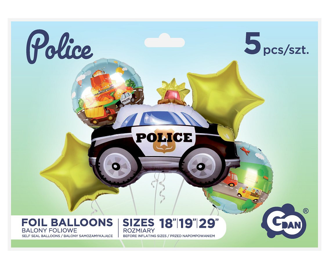Foil balloon - Police set, 5 pcs EOL