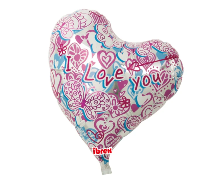 Ibrex Helium Balloon, Sweet heart, 14" I Love You Hearts & Butterfly, packed EOL