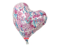 Ibrex Helium Balloon, Sweet heart, 14" I Love You Hearts & Butterfly, packed EOL