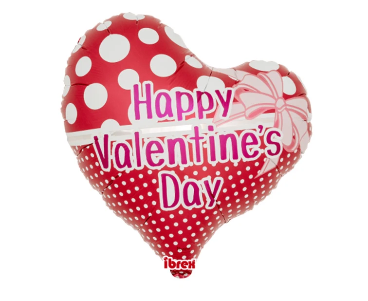 Ibrex Helium Balloon, Jelly heart 14", Valentine Dots & Ribbon, packed