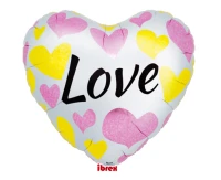 Ibrex Helium Balloon, heart 25", White Love Pink & Gold Hearts, packed