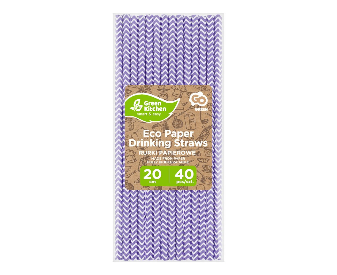 Drinking paper straws, lilac chevron, 6x197 mm / 40 pcs EOL
