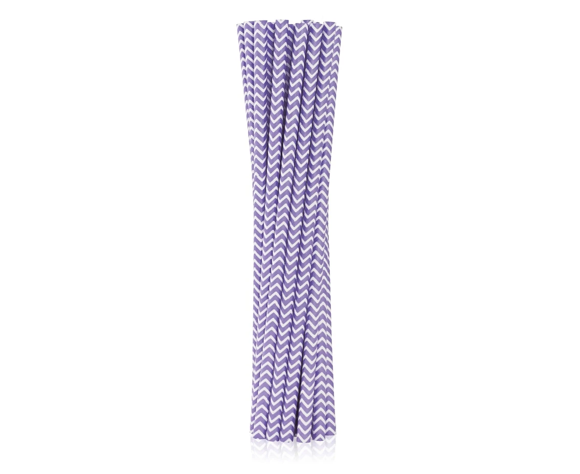 Drinking paper straws, lilac chevron, 6x197 mm / 40 pcs EOL