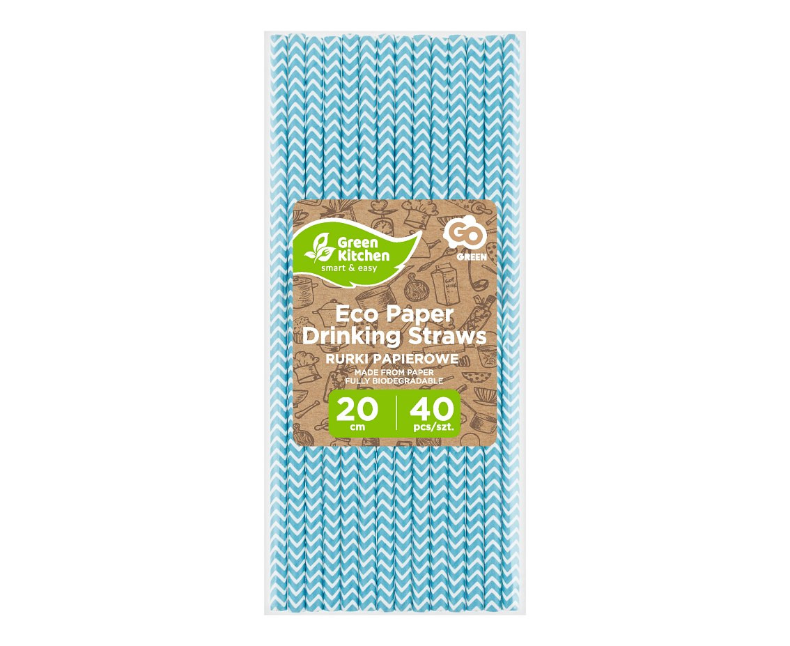 Drinking paper straws, light blue chevron, 6x197 mm / 40 pcs EOL