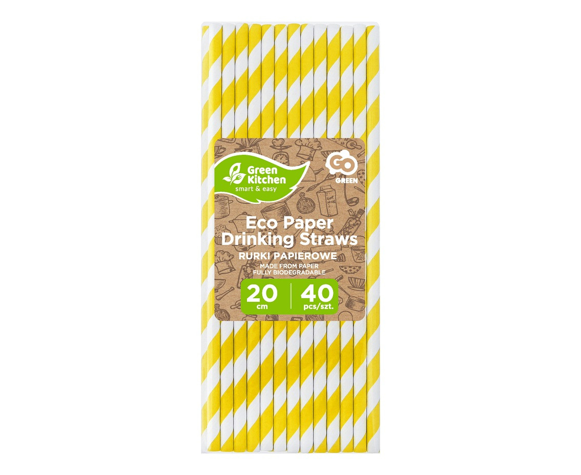 Drinking paper straws, yellow stripes, 6x197mm / 40 pcs EOL