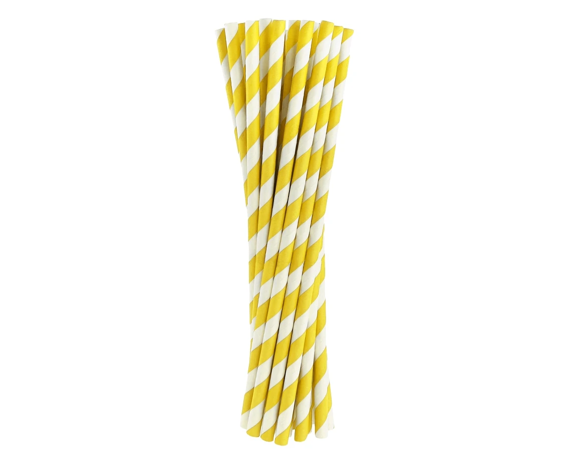 Drinking paper straws, yellow stripes, 6x197mm / 40 pcs EOL