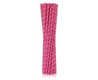 Drinking paper straws, magenta, polks dots, 6x197mm / 40 pcs EOL