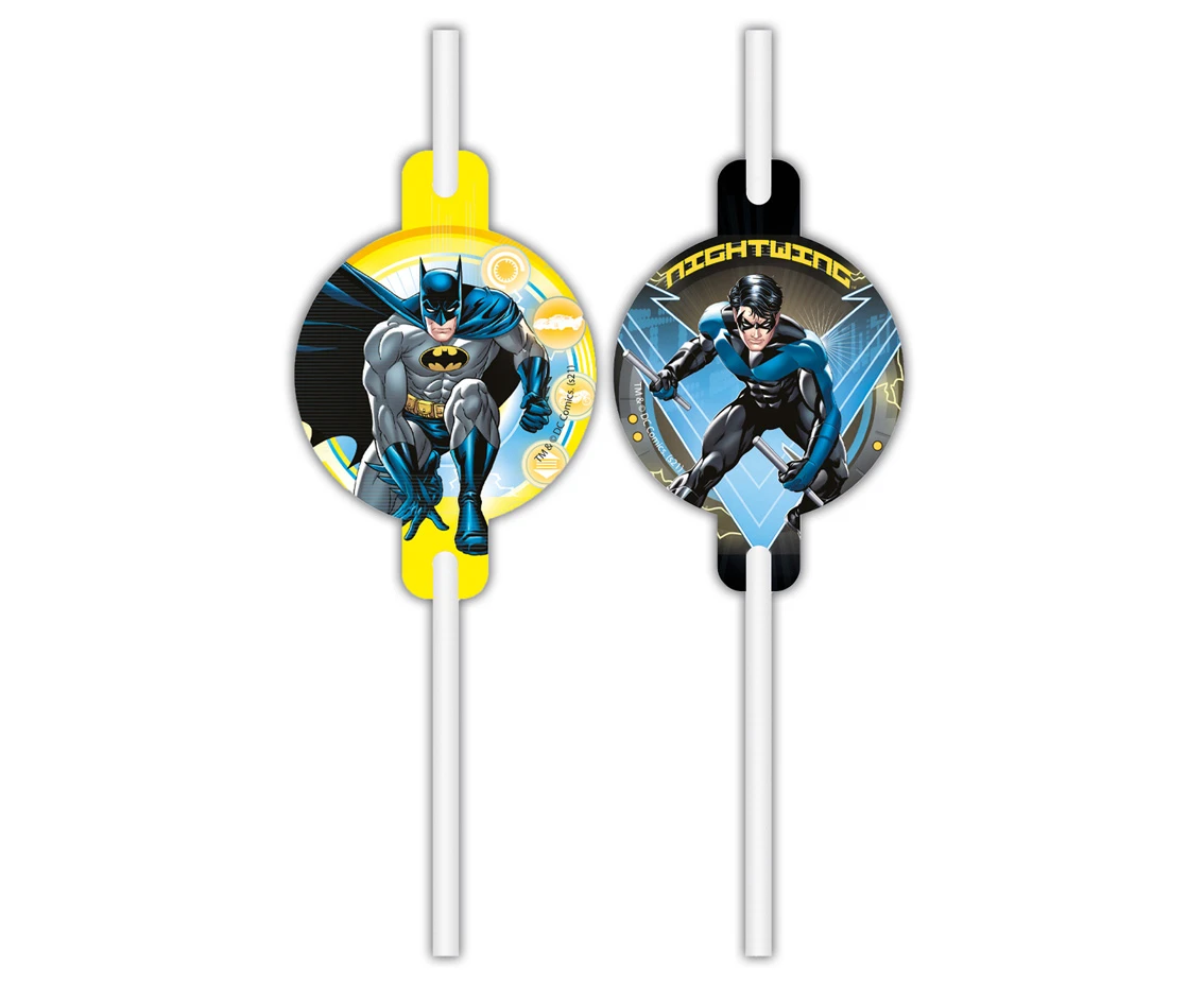 Drinking straws with deco cards Batman Rage, 4 pcs EOL