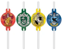 Drinking straws with deco card Harry Potter Hogwarts Houses, 4 pcs EOL