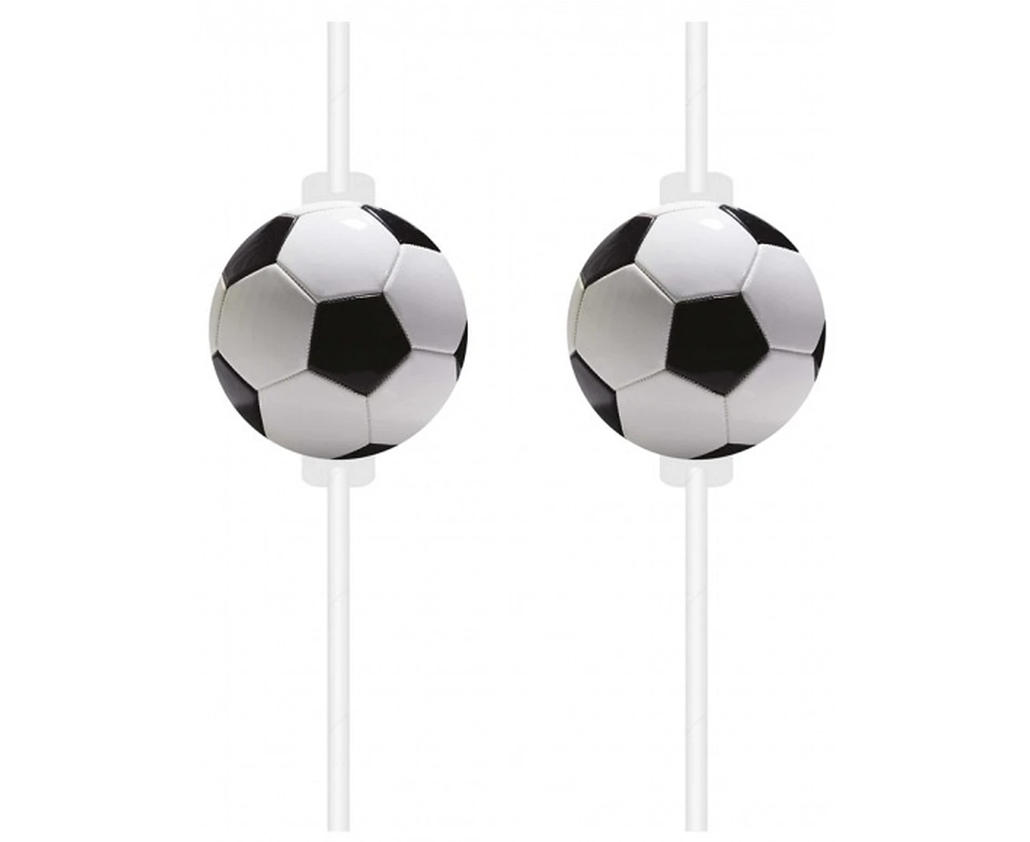 Drinking straws with deco card Football Party, 4 pcs EOL