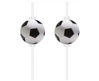 Drinking straws with deco card Football Party, 4 pcs EOL