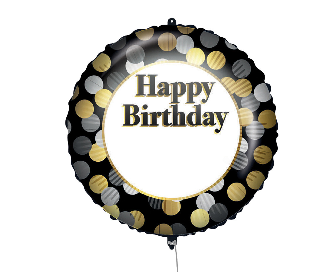 Foil balloon 18" Happy Birthday - gold-silver dots