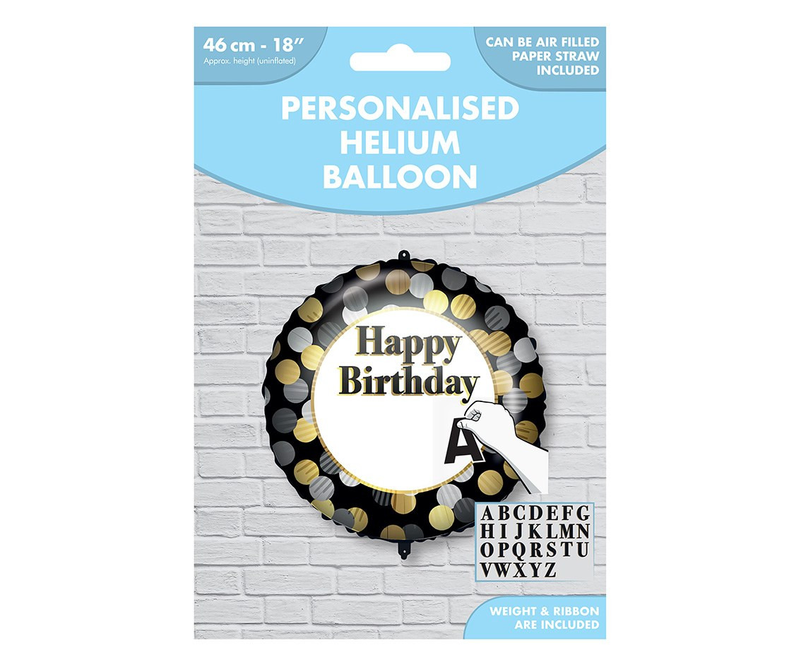 Foil balloon 18" Happy Birthday - gold-silver dots