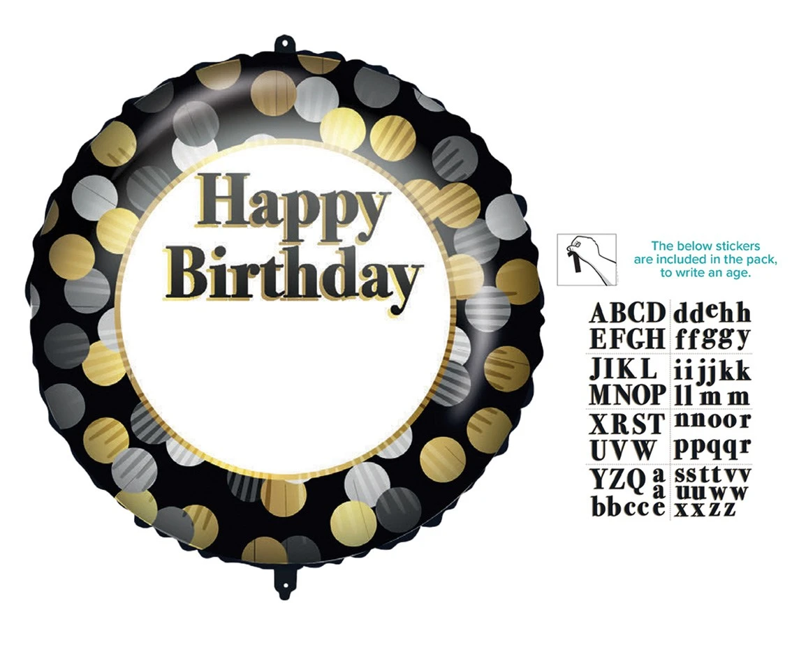 Foil balloon 18" Happy Birthday - gold-silver dots