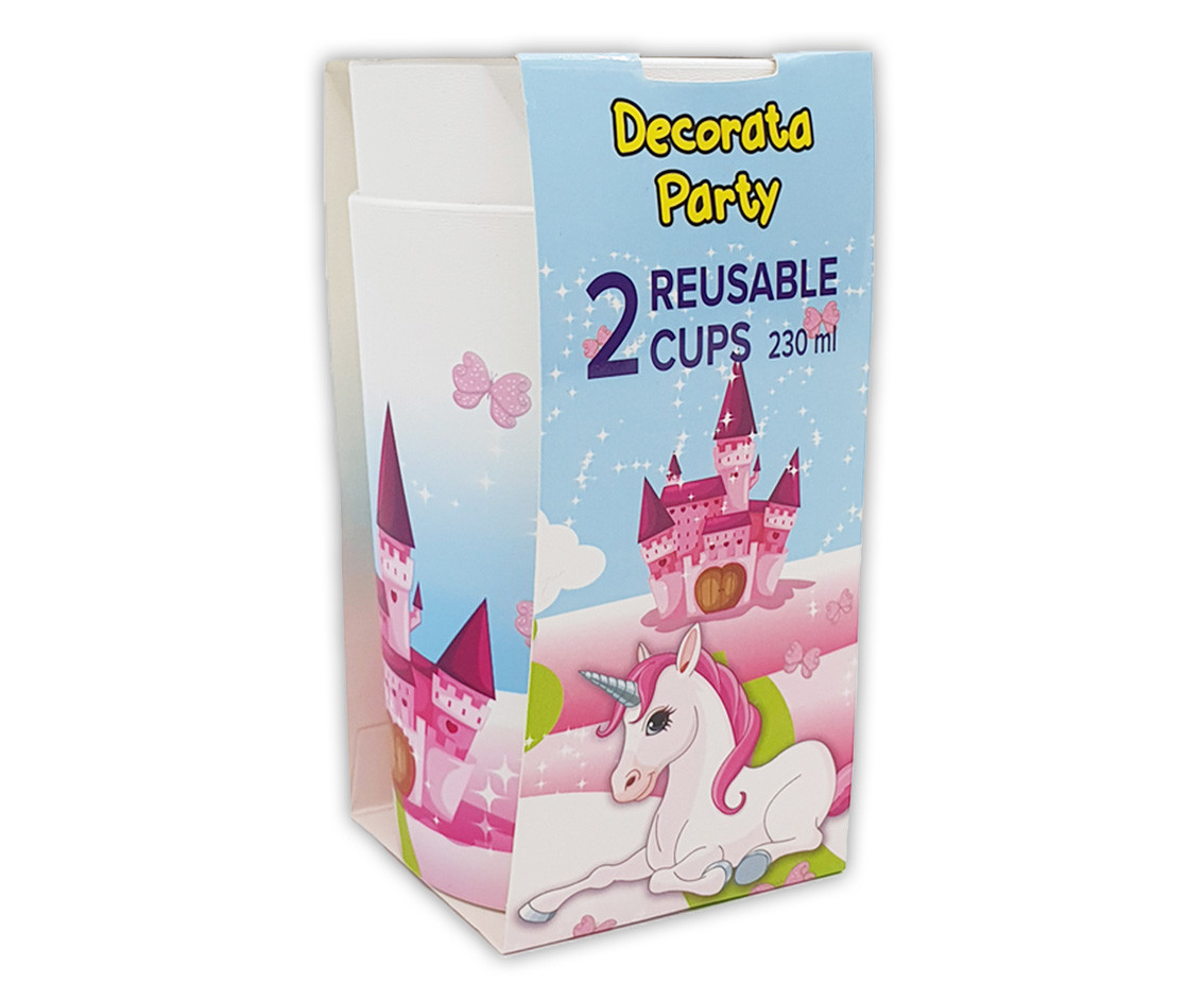 Plastic cups Unicorn, 230 ml, 2 pcs EOL