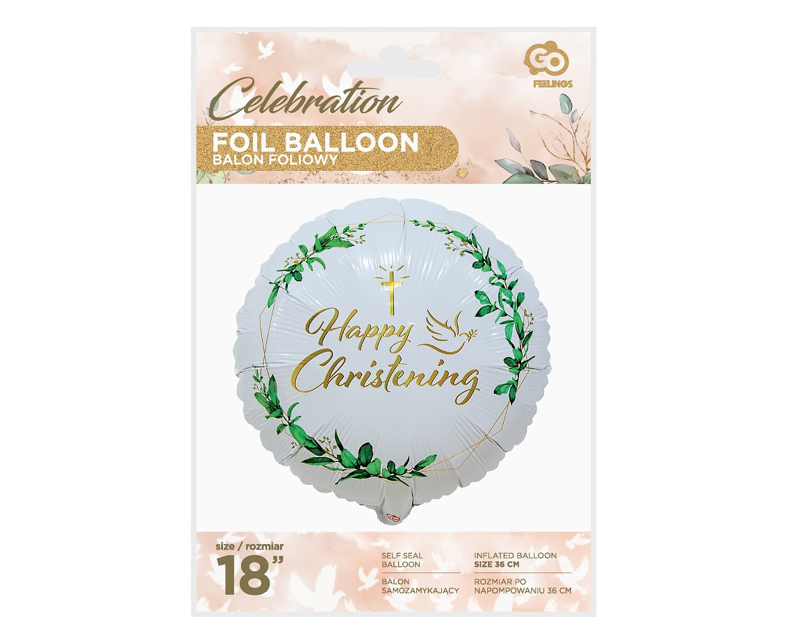 Foil balloon Happy Christening (Cross & Dove), 18" EOL