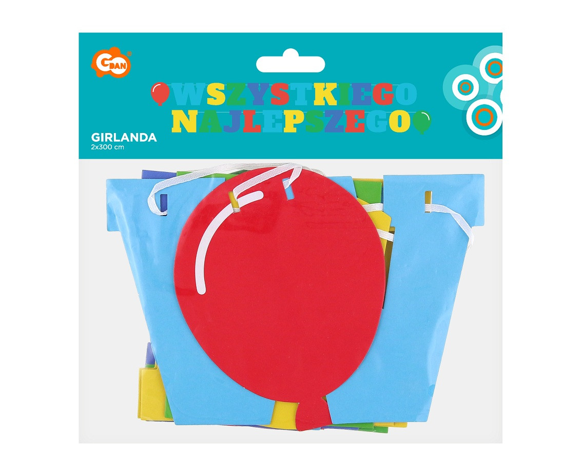 Garland Wszystkiego Najlepszego, 2 balloons, colourful, 2x300 cm EOL